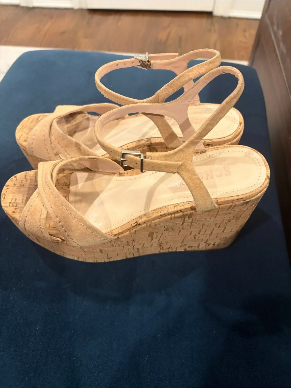 SCHUTZ Tan Cork Wedge Slingback Sandals